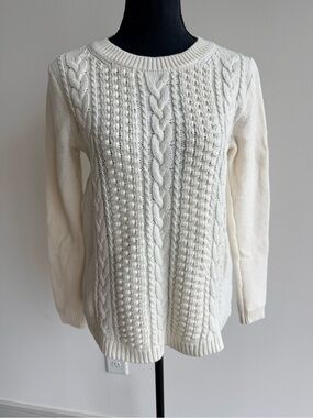 J. Crew Chunky Cable Knit Crewneck Sweater Pullover - Cream Ivory